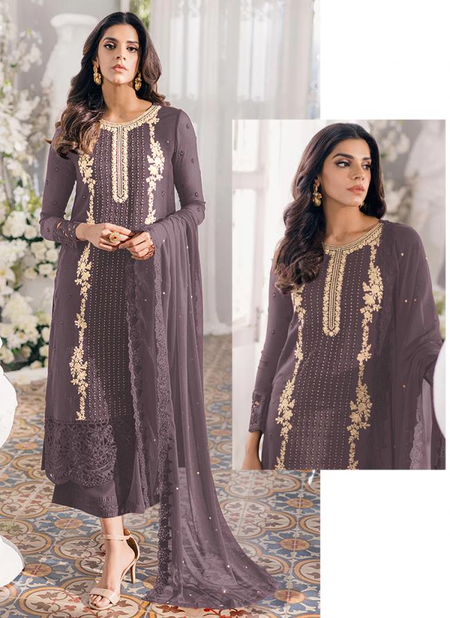 Faux Georgette Purple Eid Wear Embroidery Work Pakistani Suit